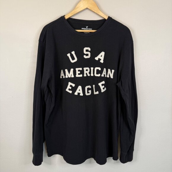American Eagle Outfitters Mens USA Graphic Long Sleeve Tee Black XL Active Flex - Picture 1 of 9